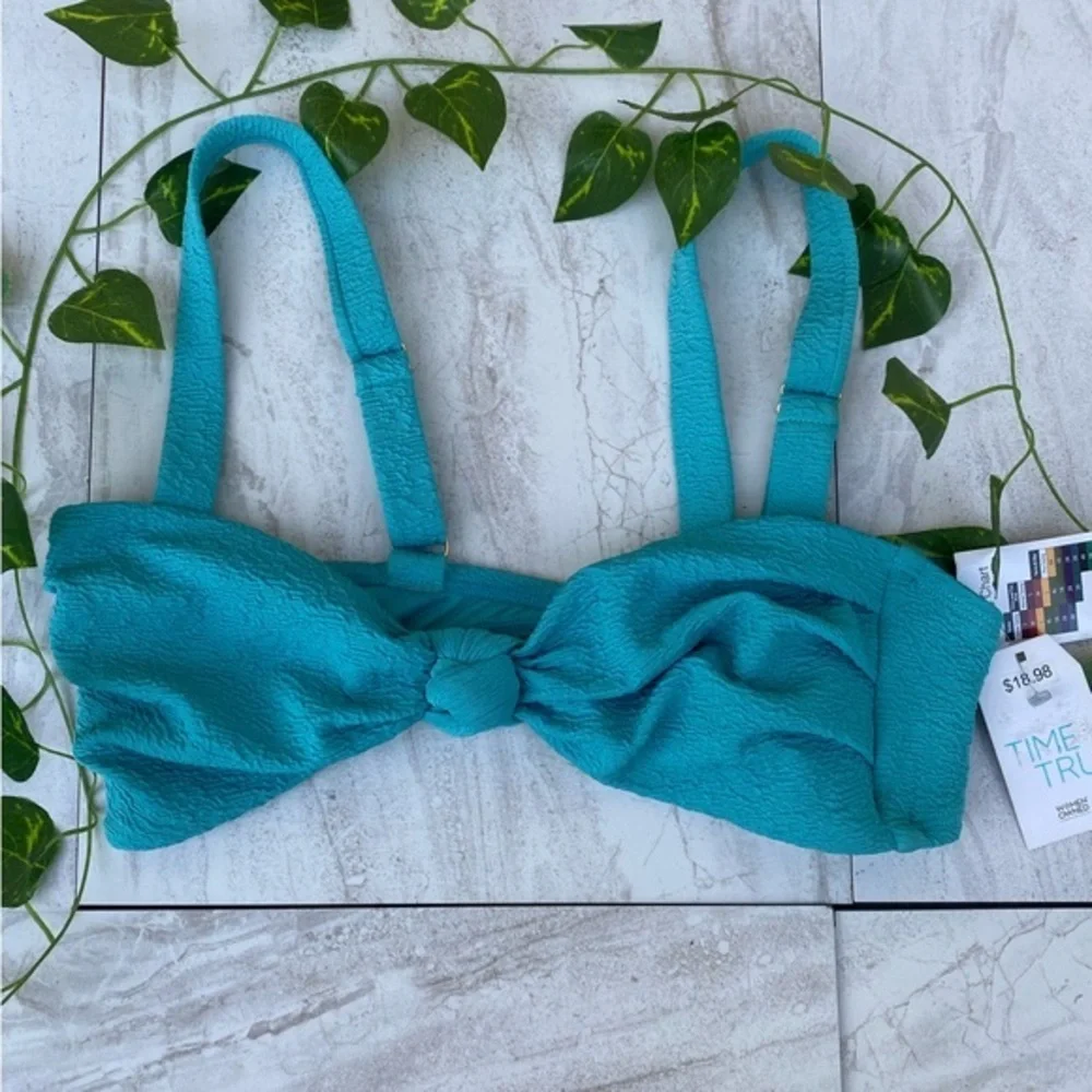 Time and True Bikini Top Medium Blue NWT Turquoise bathing suit swimwear Tie Bow
